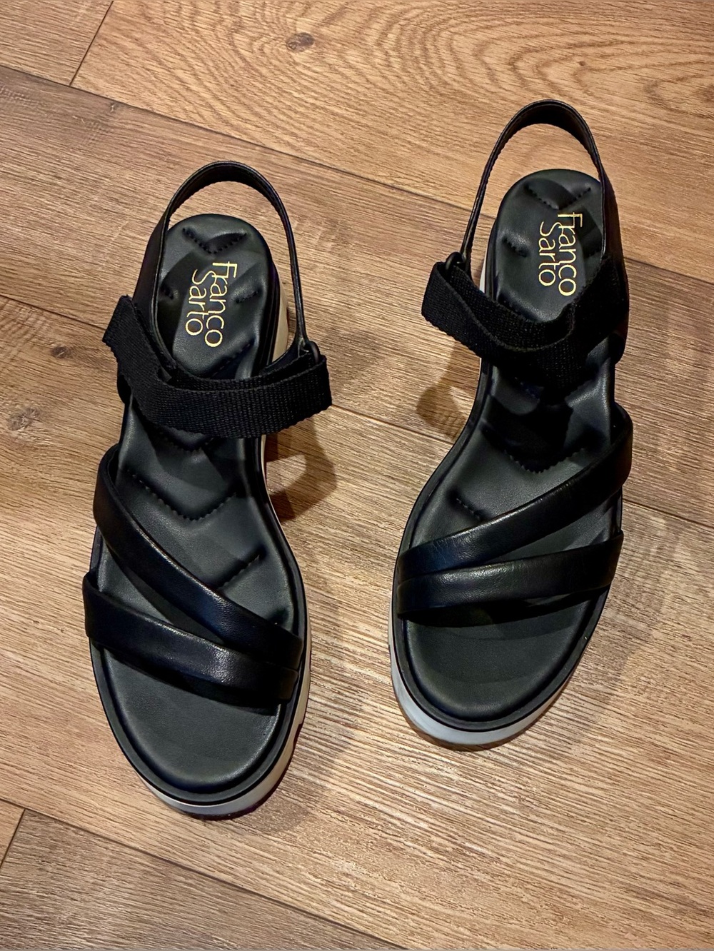 Franco Sarto Black Leather Strappy Slingback Sandals 9.5